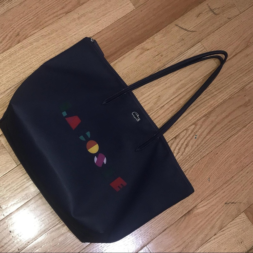 LACOSTE NAVY/RAINBOWED WORDS BAG